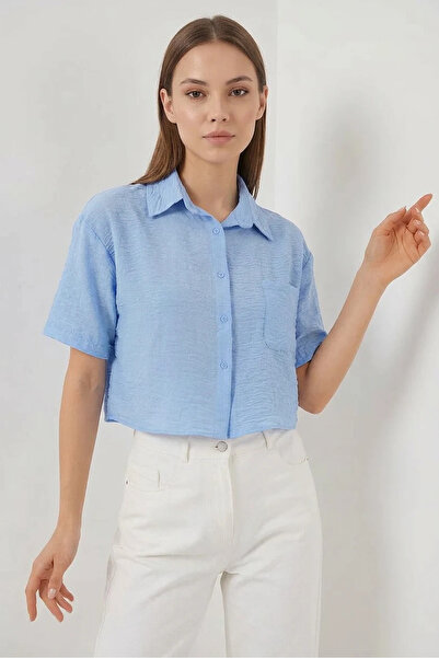 buğrahayalin Women's Short Sleeve Viscose Blue Shirt