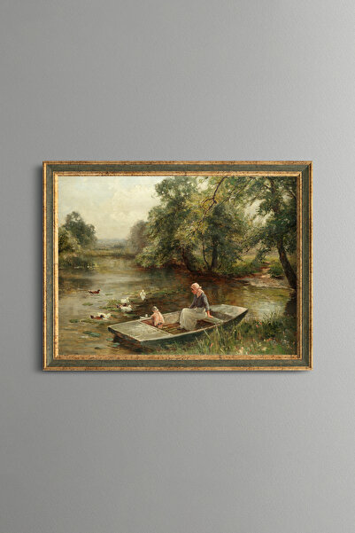 epiqart Doğa İçinde Anne ve Çocuk - Vintage Desenli Çerçeve - İnce Model