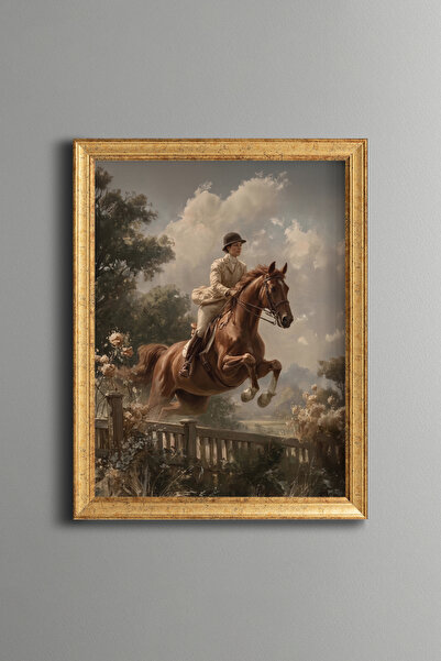 epiqart Elegant Rider and Horse - Vintage Patterned Frame - Slim Model