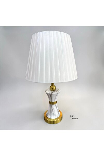 Hinora Gold Foot Marble Detailed White Color Stylish Gift Desktop Lampshade 5...