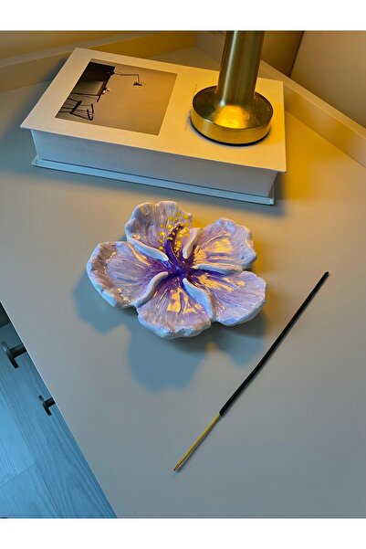 EYO Dekoratif Çiçek Lila Hibiskus Takı tabağı & Tütsülük