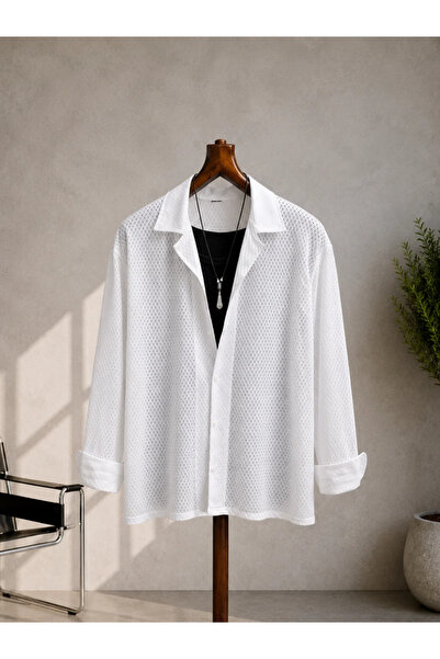 FıttingRoom Oversize Perforated Satin White Shirt and Undershirt