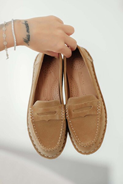 Parponi Usher Women's Genuine Suede Loafer Shoes Camel