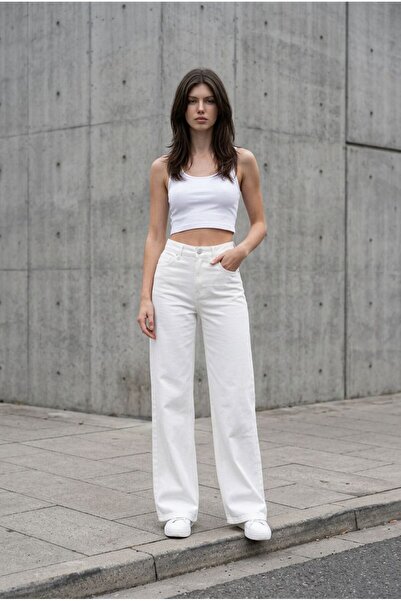 tof jean Hlm Women's White Loose Jeans Lycra Palazzo New-14