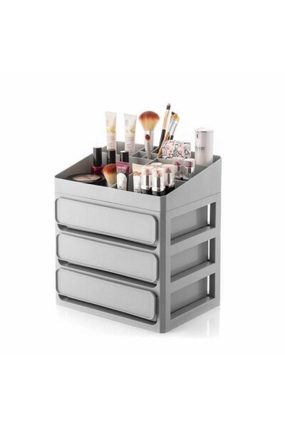 Ayawaska Organizator Cosmetice cu 3 Sertare si Tava Detasabila, Gri, 26 x 29 ...
