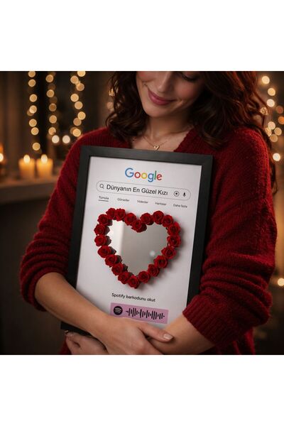 Ayna Güllü Kalpli Google dünyanın en güzel kızı Spotify Barkodlu Kırmızı Renk