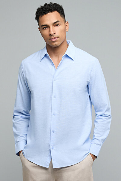 R&B Solid Shirt with Classic Collar and Long Sleeves