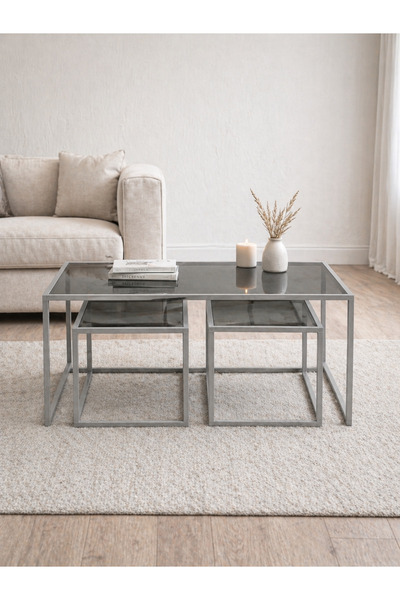 AVİBO HOME Loft Acık Gri Orta Sehpa Füme Cam