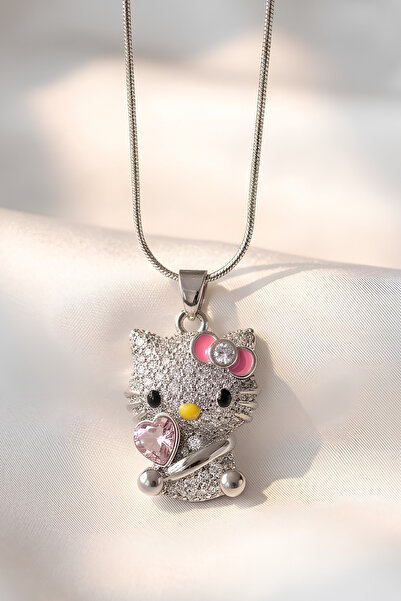 Elifsu Jewelry Hello Kitty Parıltılı Zirkon Taş Detaylı Çelik Kolye