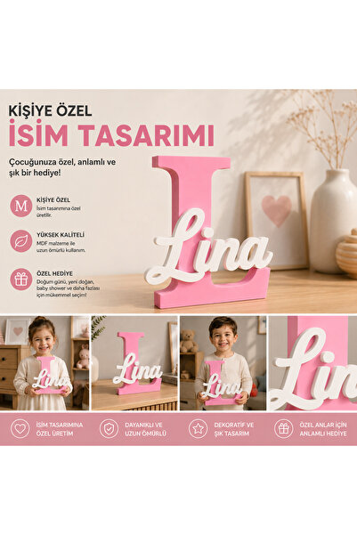 Butik Kişiye Özel 3D Harfli Bebek Kapı Süsü İsimlik | Ahşap Görünümlü Dekorat...