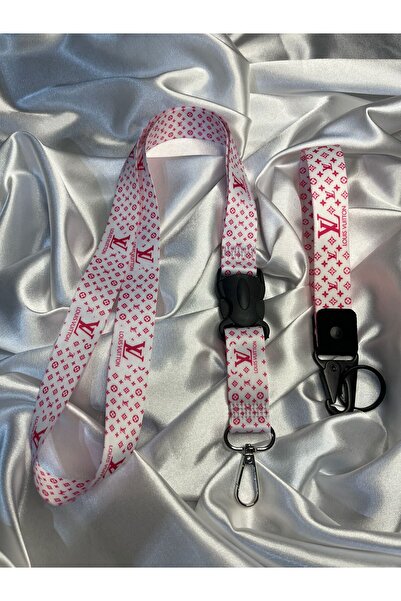 CEBECİOTO White with Pink Pattern Keychain and Neck Strap Set Quality Auto - ...