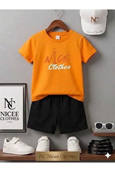 NC Nicee Clothes LETNJA DEČJA MAJICA I KRATKE HLAČE UNISEKS (NARANČASTA, BELO...