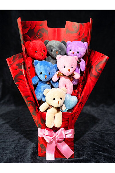 Linalux Gifts Sevgiliye Hediye Renkli Peluş Ayıcık Buketi Anneye Ablaya Arkad...