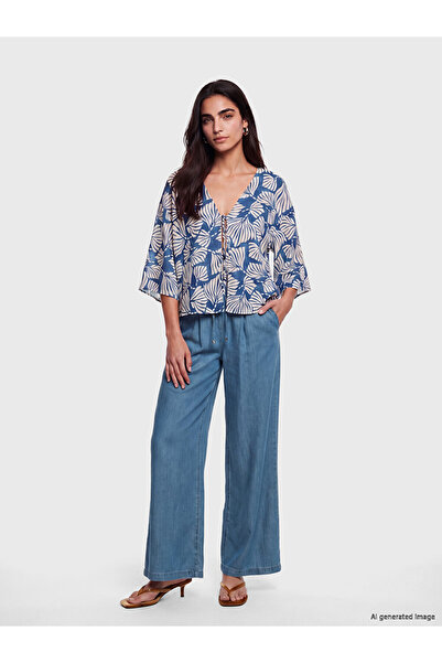 LC Waikiki Rmz Gi̇yi̇m Farkiyla Wide Leg Fit Women's Jean Pants with Waist Cord