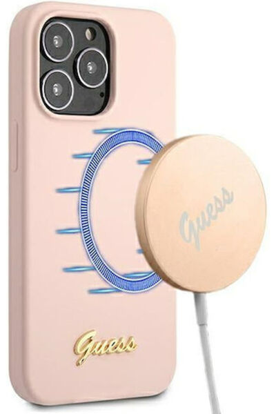 Guess Λογότυπο Script Gold Πίσω Κάλυμμα Magsafe Σιλικόνης Ανοιχτό Ροζ (iPhone...