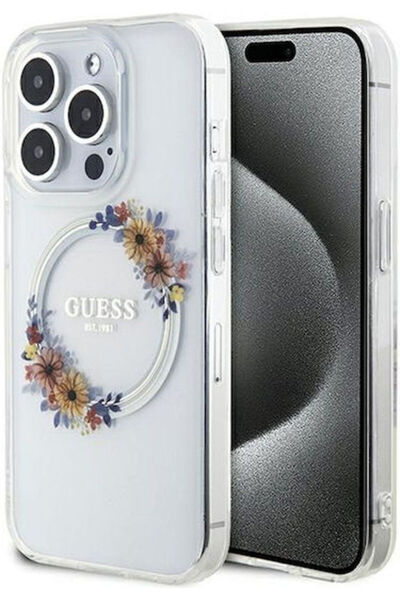 Guess Πλαστική Διαφανής Πίσω Θήκη με Λουλούδια (iPhone 15 Pro) Κωδικός: GUHMP...