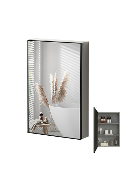 sharpdo Aluminium Bathroom Mirror Cabinet, Wall Mounted, Black, with Storage ...