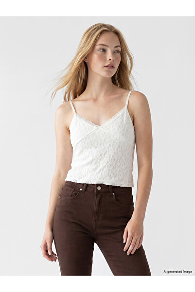 LC Waikiki Esvab • Modern & Distinctive V-Placed Lace Crop Blouse with Rope S...