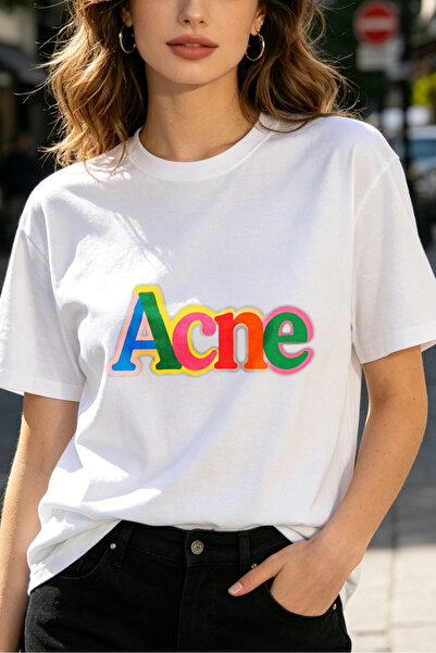 Fleck Womens T Shirts Acne Logo Colorful Print Casual Streetwear Style