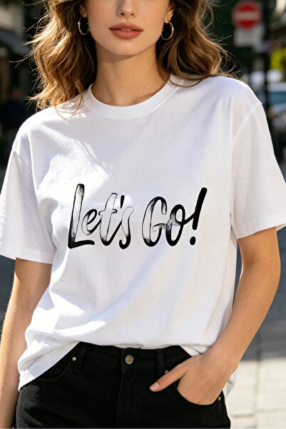 Fleck قمصان نسائية بطباعة 'Lets Go' فضفاضة وعصرية للصيف بلون أبيض وتصميم أنيق