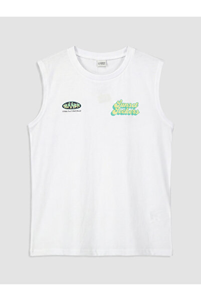 LC Waikiki White Crew Neck Printed Boys Undershirt