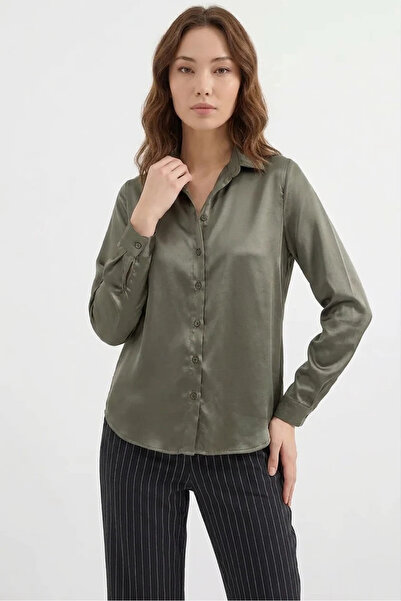 Şeker Portakalım Women's Draped Satin Khaki Shirt