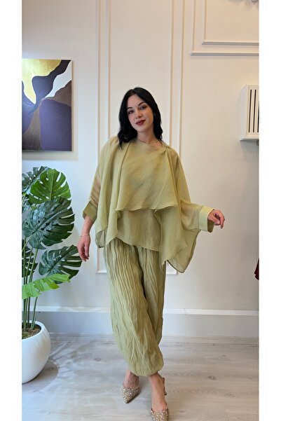 SHIN Butik SHIN Şifon Katman Detaylı Yeşil Takım
