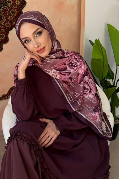 İmajButik Plum Flower Patterned Soft Shawl