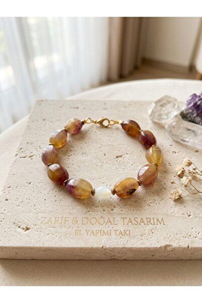 VİONEA Oval Cut Agate Natural Stone - Detailed Hematite Spaced Women's Bracelet