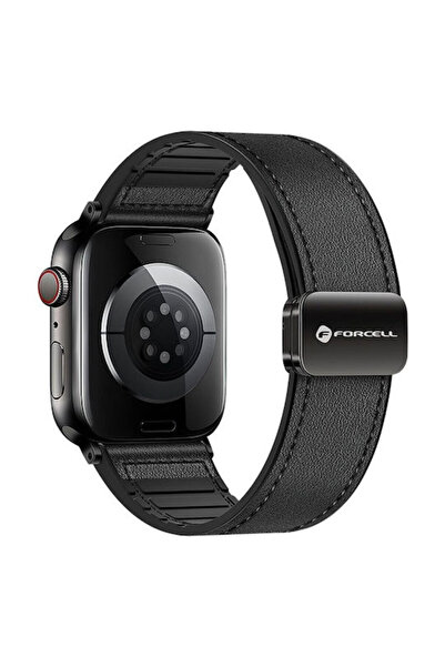 Forcell Λουράκι Δερμάτινο Μαύρο (Apple Watch 42/44/45/49 χιλ., Forcell)