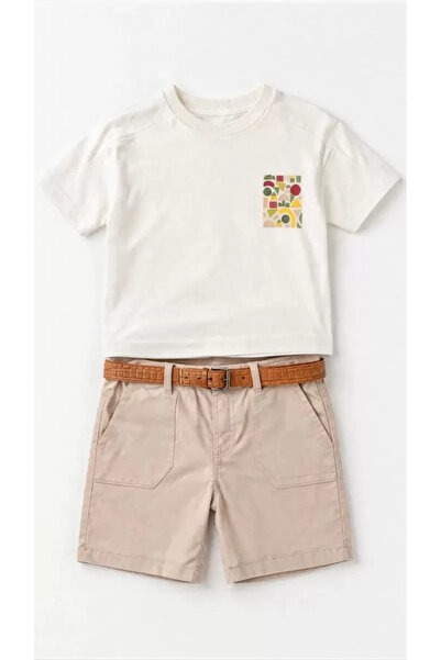 Generic Brand 2/5 Years Old Belted Shorts Printed T-Shirt Kids Set