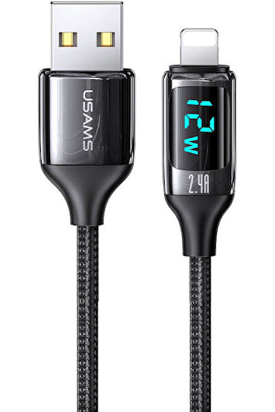 Usams SJ543 Πλεκτό / LED Καλώδιο USB-A σε Lightning 12W Μαύρο 1.2μ (SJ543USB01)