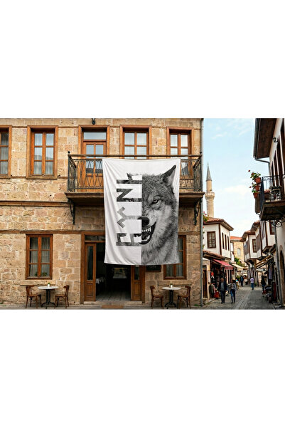 puntodizayn Türk Yazılı Bozkurt Bayrağı 140gr Premium Raşel Kumaş 300x450cm