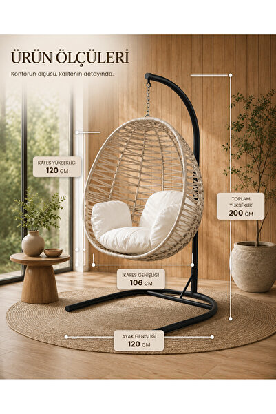cavisshome Caviss Home Armut Salıncak Tek Kişilik Makrome Ip Örgü Bahçe Balko...