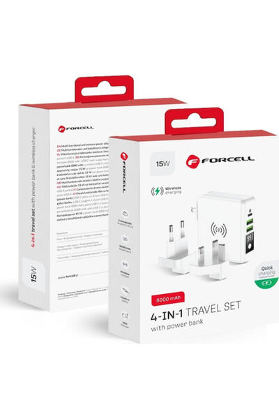 Forcell Πολυλειτουργικό 4 σε 1 Ασύρματο Power Bank 8000mAh 15W με 2 θύρες USB...