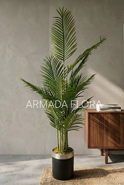 Armada Flora Yapay Ağaç Areka Palmiyesi Büyük Boy Siyah Gümüş Metal Saksılı