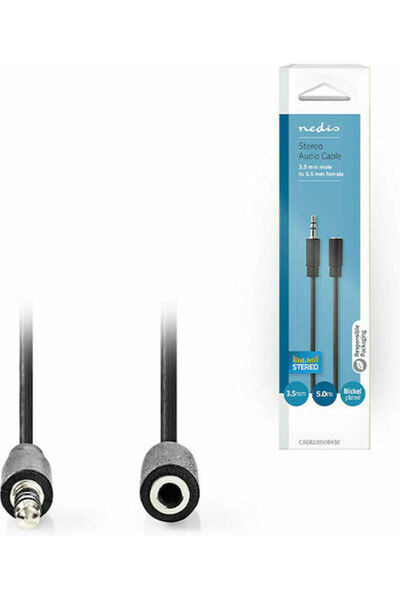 Nedis Καλώδιο Jack 3.5mm Αρσενικό σε Θηλυκό, Μαύρο, 5μ, με επιχρυσωμένα ακροδ...