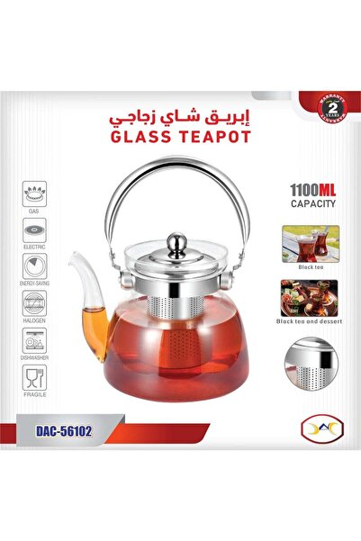 AZOZ MERCHLY Glass Teapot with Stainless Steel Infuser and Lid Capacity 1100 mL