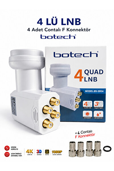 ANKTEK Dörtlü 4 lü Universal Lnb 4K Ultra HD Bağımsız + 4 Adet Contalı F Konn...
