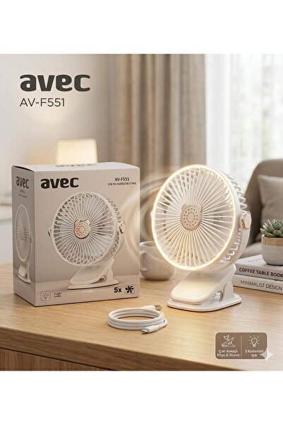LA CHİCC Çok Amaçlı Klipsli ve Standlı Usb Fan - 3 Kademeli Işıklı Masa Vanti...