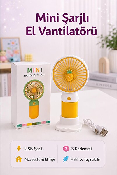 BuradaBuldun Mini USB Şarjlı El Vantilatörü - Taşınabilir 3 Kademeli El Fanı ...