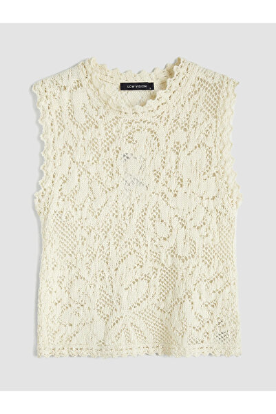 LC Waikiki Beige Crew Neck Openwork Women's Knitwear Singlet