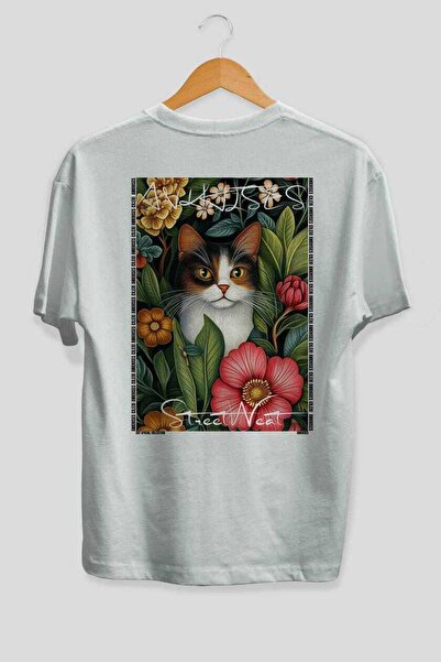 Ankhises For the Love of Cats 6 Cats Printed White Oversize T-Shirt 100% Cott...