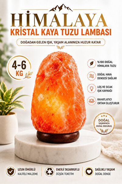ANADOLU HASAT Himalaya Kristal Kaya Tuzu Lambası 4-6 Kg Ahşap Tabanlı 1,5 Met...
