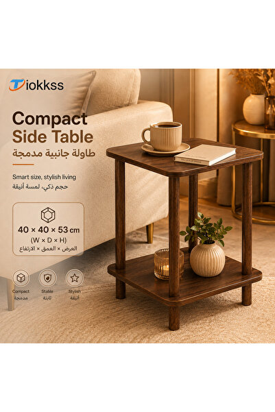Tiokkss طاولة جانبية خشبية صغيرة الحجم، طاولة قهوة صغيرة ذات طبقتين مع رف تخز...