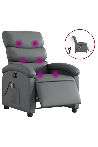 vidaxl Fotoliu de masaj electric rabatabil, gri, piele ecologică
