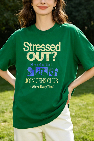 Fleck تي شيرت نسائي بطباعة جرافيكية بتصميم "Stressed Out Join Cens Club" فضفا...