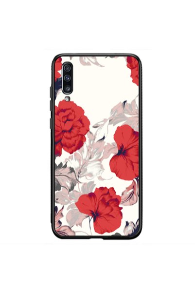 Other Samsung A70 Red Flowers Black Glossy Θήκη