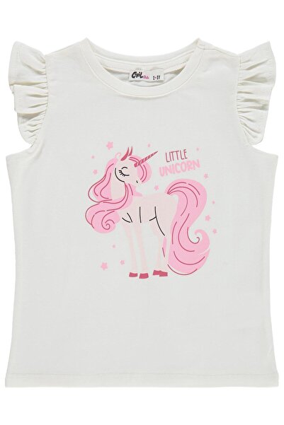 Civil Girls Tricou Unicorn cu imprimeu pentru copii de 2-5 ani - Ecru