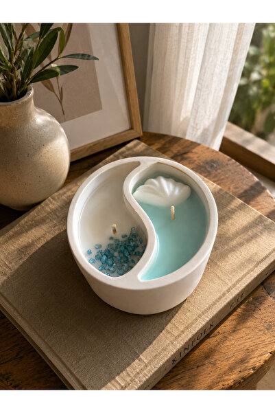 Ying Yang Şekilli Dekoratif Tabak içinde Turkuaz Renkli Okyanus kokulu %100 Soya Wax El Yapımı Mum